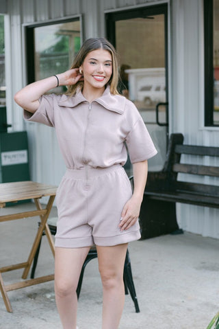 Mocha Lounge Zip Romper | Select Trends Boutique