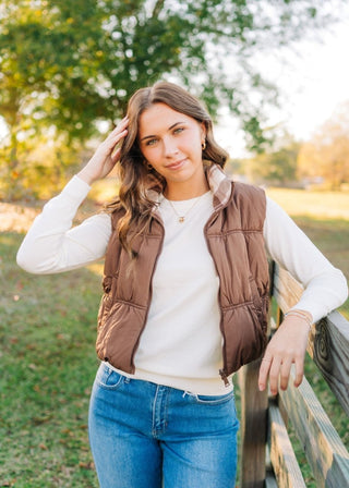 Mocha Reversable Puffer Vest | Select Trends Boutique