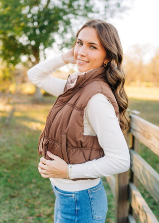 Mocha Reversable Puffer Vest | Select Trends Boutique