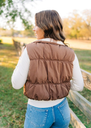 Mocha Reversable Puffer Vest | Select Trends Boutique