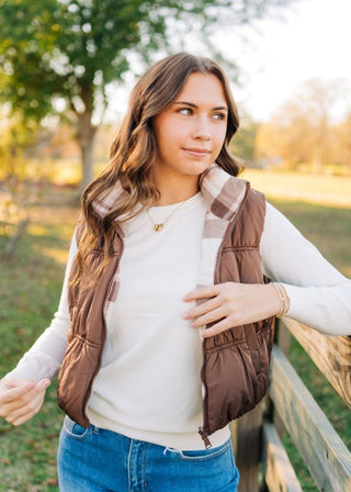 Mocha Reversable Puffer Vest | Select Trends Boutique