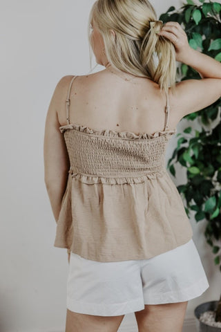 Mocha Smocked Blouse | Select Trends Boutique