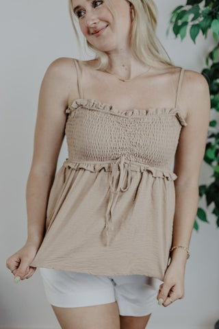 Mocha Smocked Blouse | Select Trends Boutique