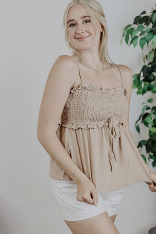 Mocha Smocked Blouse | Select Trends Boutique