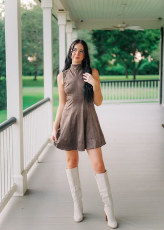 Mocha Suede Mock Neck Mini Dress | Select Trends Boutique