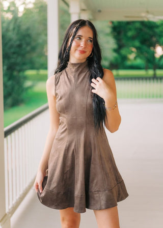 Mocha Suede Mock Neck Mini Dress | Select Trends Boutique