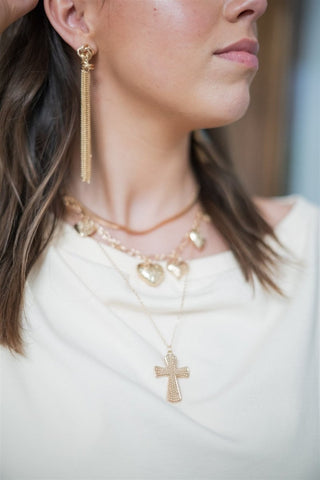 Multi Layered Cross & Heart Charm Necklace - Select Trends Boutique