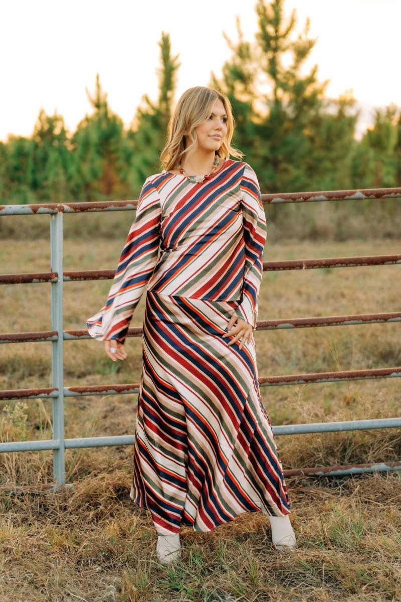 Multicolored Striped Blouse & Skirt Set