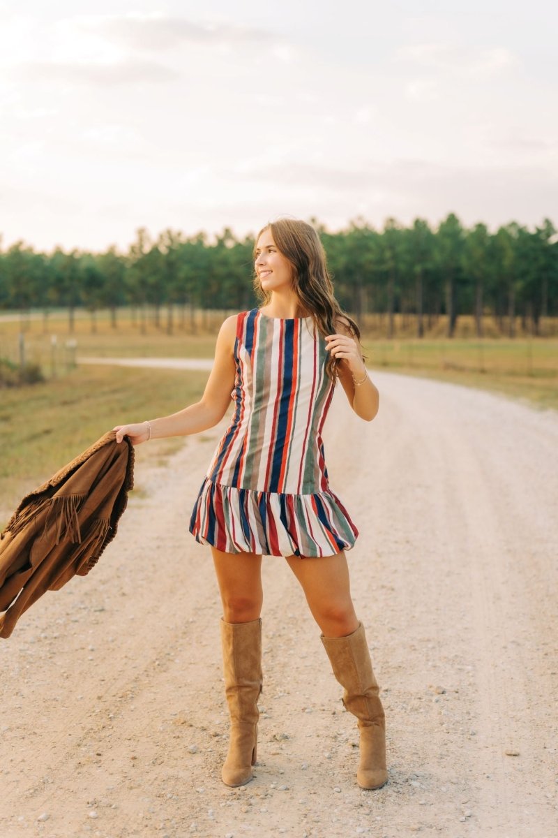 Multicolored Striped Bubble Hem Dress