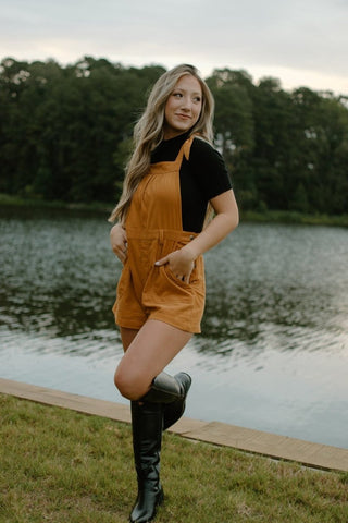 Mustard Corduroy Overall Romper from Select Trends Boutique