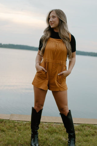 Mustard Corduroy Overall Romper from Select Trends Boutique