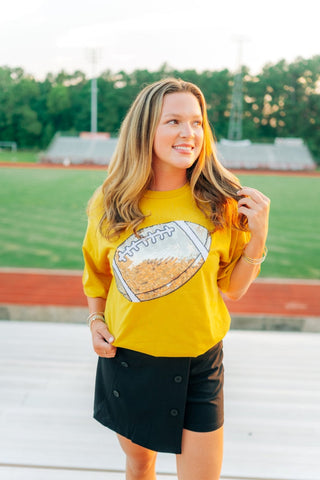 Mustard Sequin Football Patch Tee - Select Trends Boutique