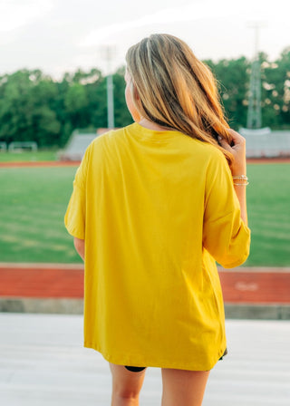 Mustard Sequin Football Patch Tee - Select Trends Boutique