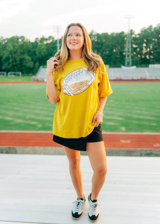 Mustard Sequin Football Patch Tee - Select Trends Boutique