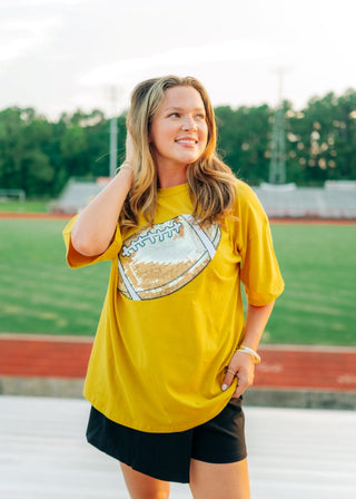 Mustard Sequin Football Patch Tee - Select Trends Boutique