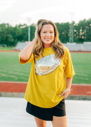Mustard Sequin Football Patch Tee - Select Trends Boutique