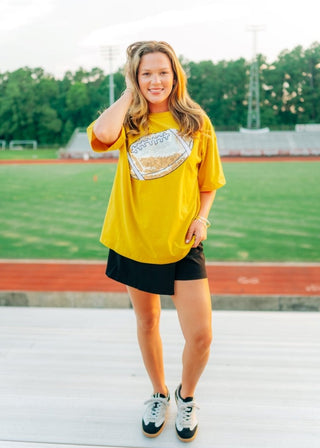 Mustard Sequin Football Patch Tee | Select Trends Boutique