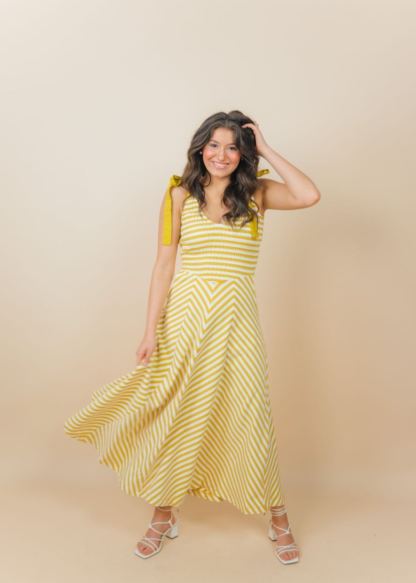 mustard color maxi dress Yellow Striped Size:2X2 2025 NH POOL PARTY EDIT Offering both comfort and Peach Lily Dress– Teuta