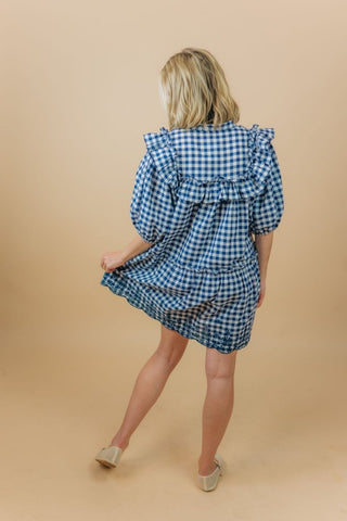 Navy Checkered Babydoll Dress | Select Trends Boutique