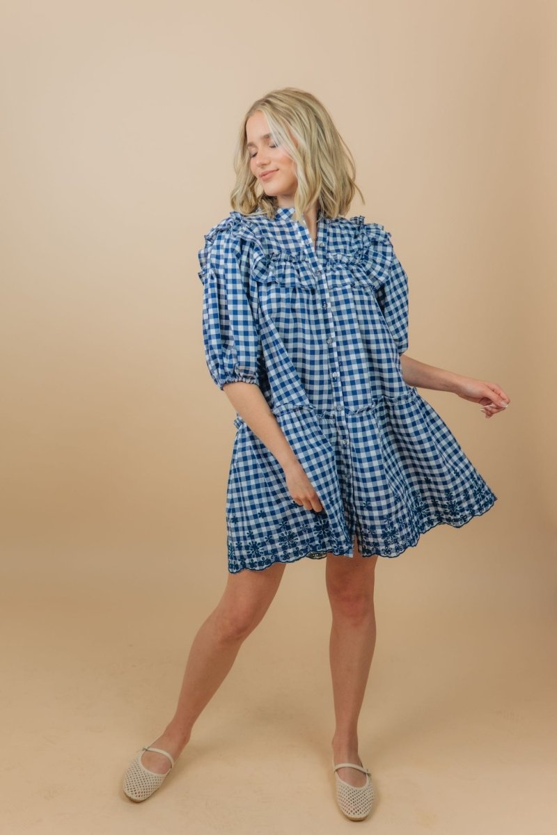 Navy Checkered Babydoll Dress Navy Checkered Babydoll Dress