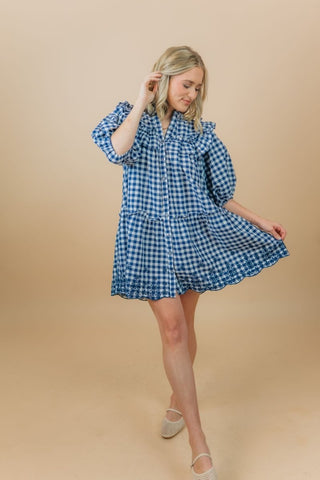 Navy Checkered Babydoll Dress | Select Trends Boutique