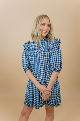 Navy Checkered Babydoll Dress | Select Trends Boutique