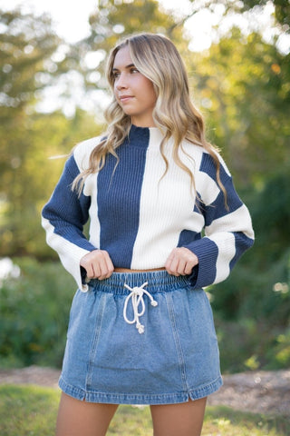 Navy Colorblock Mock Neck Sweater | Select Trends Boutique