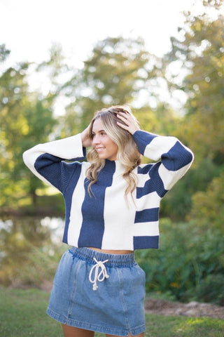 Navy Colorblock Mock Neck Sweater | Select Trends Boutique