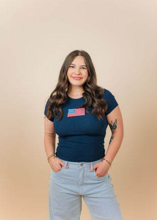Navy Embroidered American Flag Tee | Select Trends Boutique