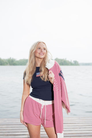 Navy Embroidered American Flag Tee | Select Trends Boutique