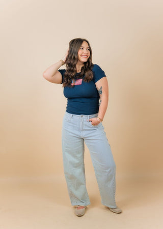 Navy Embroidered American Flag Tee | Select Trends Boutique