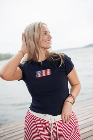 Navy Embroidered American Flag Tee | Select Trends Boutique