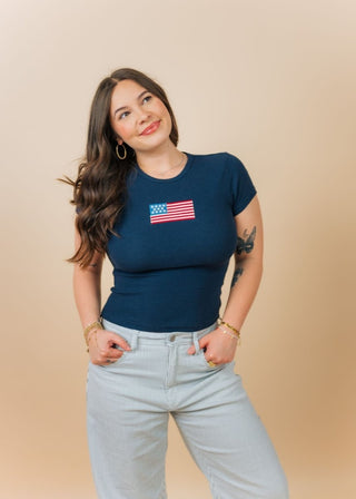 Navy Embroidered American Flag Tee | Select Trends Boutique