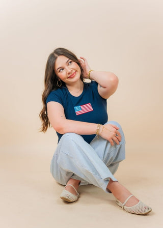 Navy Embroidered American Flag Tee | Select Trends Boutique