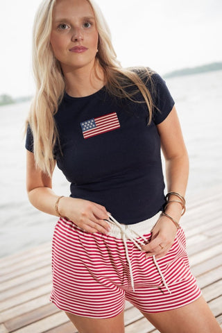 Navy Embroidered American Flag Tee | Select Trends Boutique