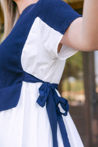 Navy Knit Detail Button Down Dress