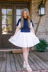 Navy Knit Detail Button Down Dress