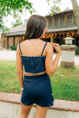 Navy Linen Embroidered Set - Select Trends Boutique