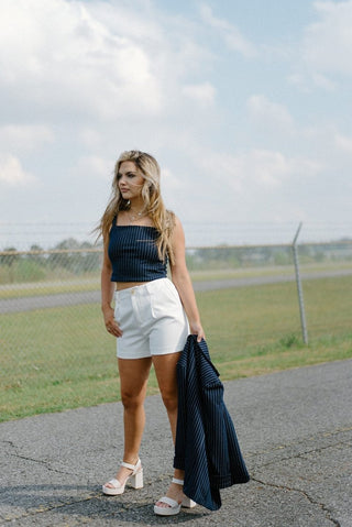 Navy Pinstripe Set Crop Top | Select Trends Boutique
