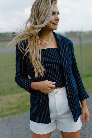 Navy Pinstripe Set Crop Top | Select Trends Boutique