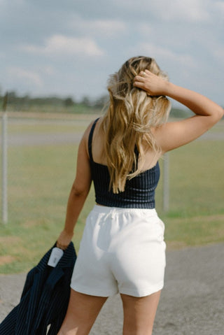 Navy Pinstripe Set Crop Top | Select Trends Boutique
