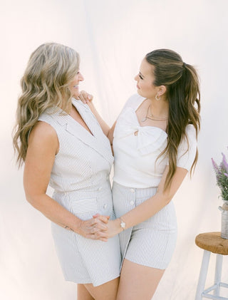 Navy Pinstriped Sleeveless Romper | Select Trends Boutique