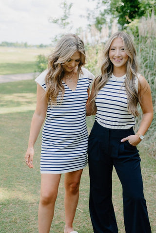 Navy Pleated High Waisted Trousers | Select Trends Boutique