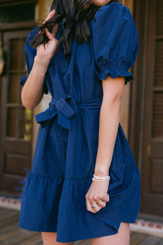 Navy Ruffle Detail Short Sleeve Dress - Select Trends Boutique