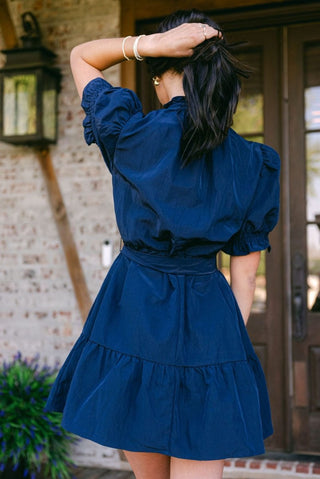 Navy Ruffle Detail Short Sleeve Dress - Select Trends Boutique