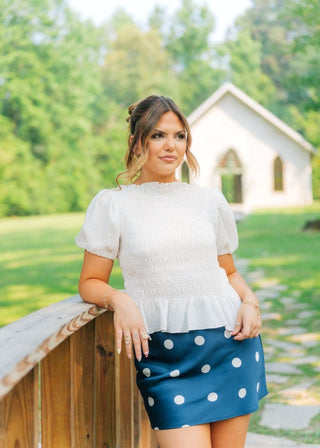 Navy Satin Polka Dot Mini Skort | Select Trends Boutique