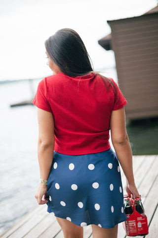Navy Satin Polka Dot Mini Skort | Select Trends Boutique