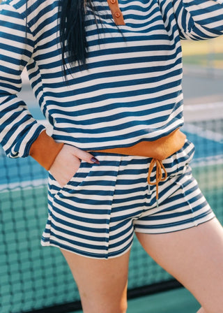 Navy Striped Contrast Short Set | Select Trends Boutique