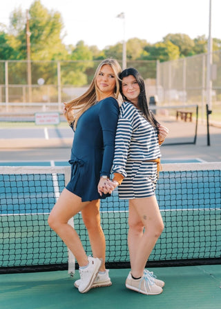 Navy Striped Contrast Short Set | Select Trends Boutique