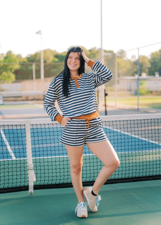 Navy Striped Contrast Short Set | Select Trends Boutique